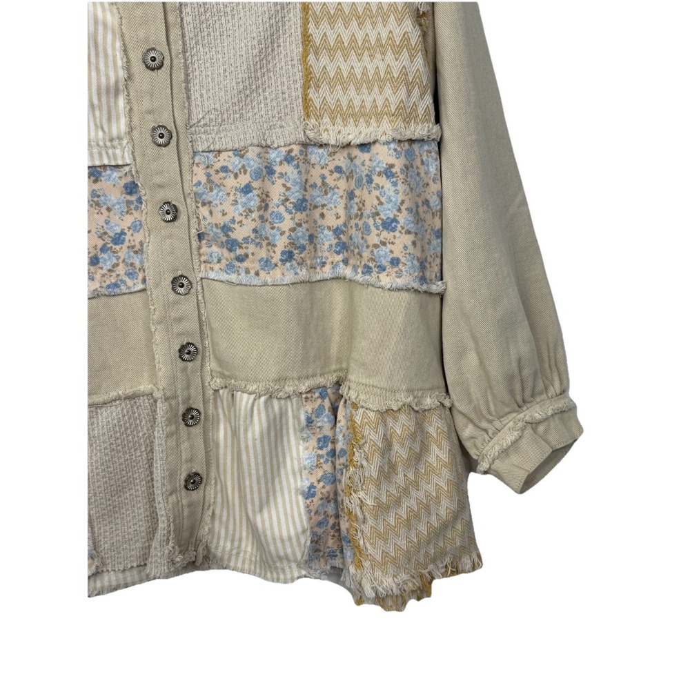 POL Beige Denim Oversized Patchwork Jacket Shacke… - image 4
